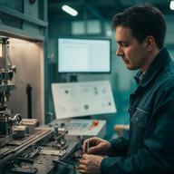 Jefe de producción en la planta de Ushuaia revisando maquinaria y registros de fabricación